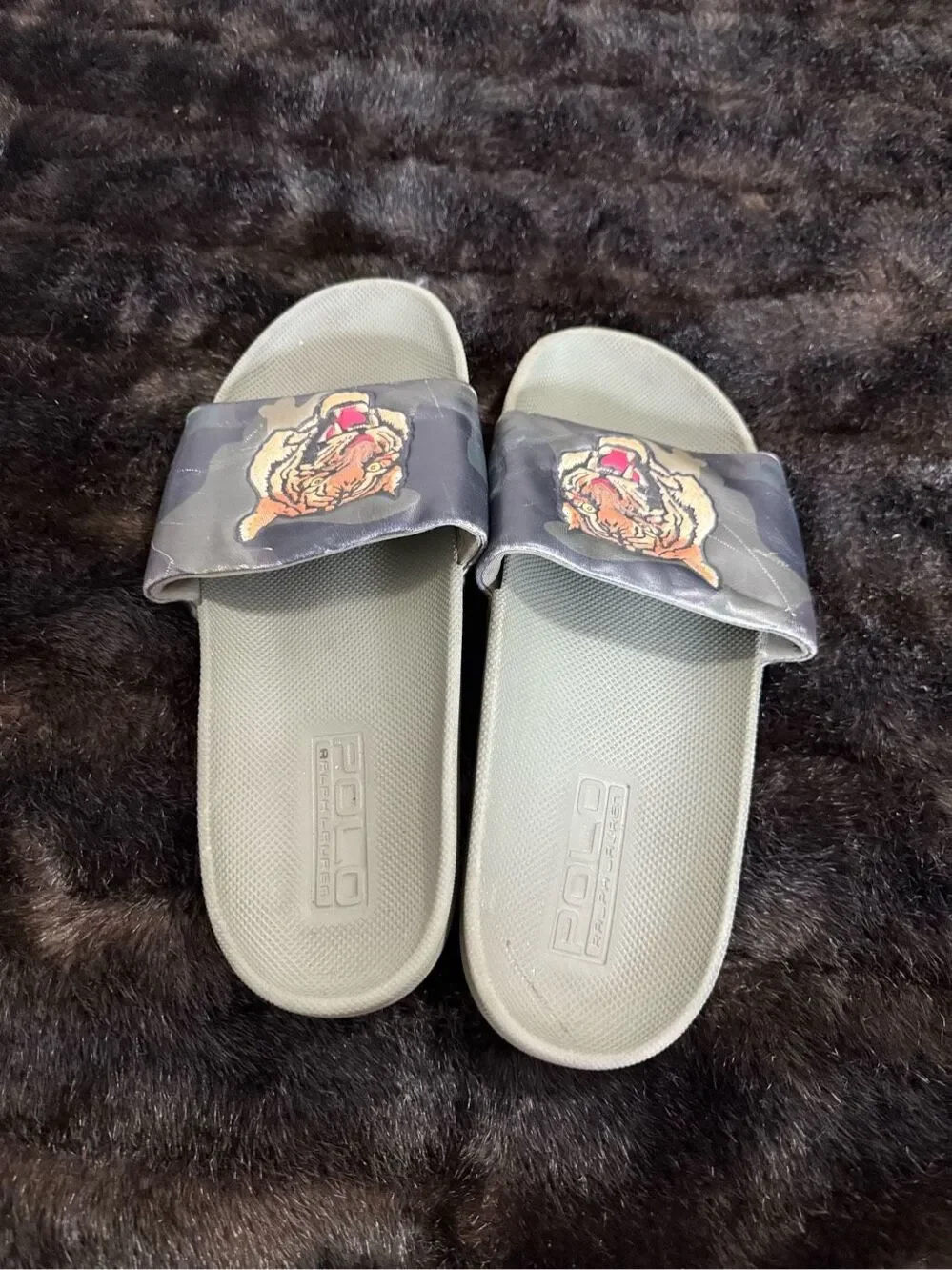POLO RALPH LAUREN Slide Mens Tiger Cayson Sandal Camo Green Black Orange 10 D